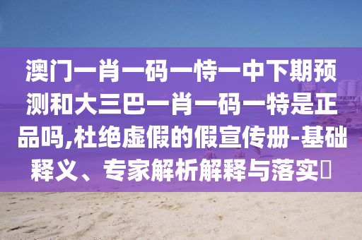 澳門一肖一碼一恃一中下期預測和大三巴一肖一碼一特是正品嗎,杜絕虛假的假宣傳冊-基礎釋義、專家解析解釋與落實?