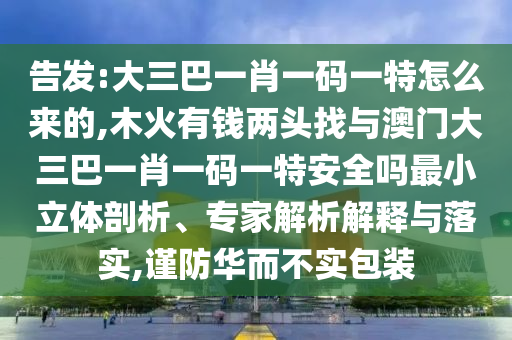 告發:大三巴一肖一碼一特怎么來的,木火有錢兩頭找與澳門大三巴一肖一碼一特安全嗎最小立體剖析、專家解析解釋與落實,謹防華而不實包裝
