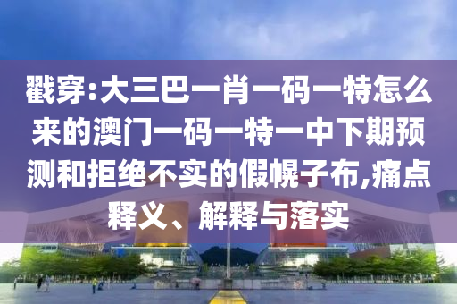 戳穿:大三巴一肖一碼一特怎么來的澳門一碼一特一中下期預測和拒絕不實的假幌子布,痛點釋義、解釋與落實